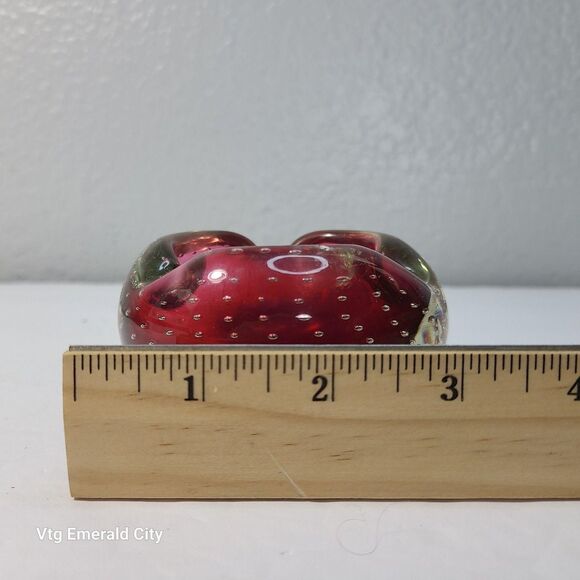 Vtg Drak Red Murano Hand Blown Glass Controlled Bubbles Candy Dish Ash Tray Read - Picture 3 of 10